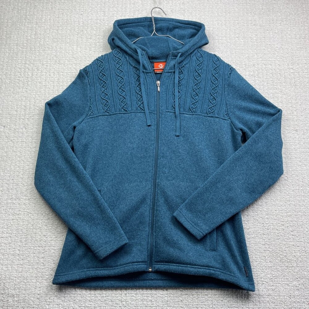 Merrell Women's Size XL Blue Full Zip Polar Fleece Sweatshirt Nordic Cable Knit
